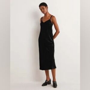 BODEN Black Velvet Slip Midi Dress Size 4